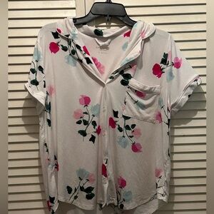 Kate Spade Floral Pajama Top Size XL White - EUC